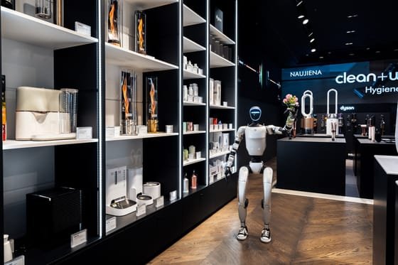 Prekės pristatymas parduotuvėje — robotas salone