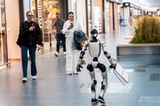 Parduotuvės atidarymas — robotas prekybos centro alėjoje